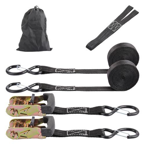 ASelected 2er Set Spanngurte mit Ratsche und Haken für Schwerlast 25 MM x 4.5 M Zurrgurte Spanngurte mit 2 Doppelschlaufen und Tasche für Gepäck Transporter Motorrad Umzugsgeräte - Schwar von ASelected
