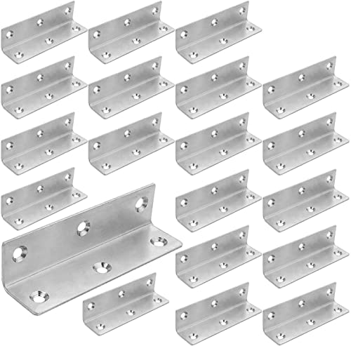 ASelected 22 Stücke Winkelverbinder Edelstahl 100 x 25 x 25 mm, Eckwinkel Edelstahl 25x25 mm, Winkel Metall 90 Grad zum Befestigen und Reparieren von Möbeln, Verstärkungsfuge, Silber von ASelected