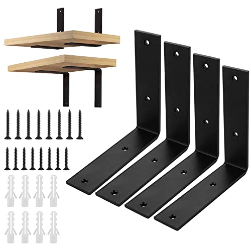 ASelected 4 Stück Regalwinkel Schwerlast Schwarz 150x150x38x5mm, Metallwinkel 90 Grad Regalhalterung Schwarz, Wandwinkel Schwerlast Metall Schwarz Regalhalter für Wandhalterung Regal von ASelected