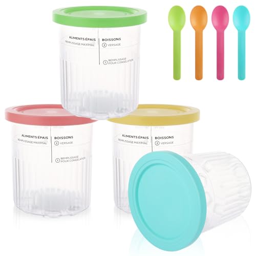 ASelected 4 Stück Eisbehälter mit Deckel für NC500 NC501-Serie Eismaschine Zubehör Creami Behälter für Ninja CREAMI Eismaschine Spülmaschinenfest Sortierte Farben(680 ML) von ASelected