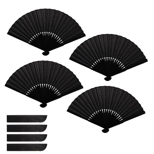 ASelected 4 Stück Handfächer Faltbare Schwarz Chinesische Fächer Sauna fächer Taschenfächer Klappfächer für Tanz Party Hochzeit Geschenke DIY Dekoration Haus Dekorationen von ASelected