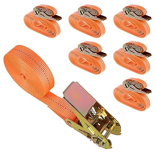 ASelected 6 Sets von robusten Ratschengurten, 2,5 cm x 5 m Nockenschnalle, Spanngurte für Autos, verstellbare Spanngurte mit Haken, geeignet für Motorräder, Ladung, LKW von ASelected