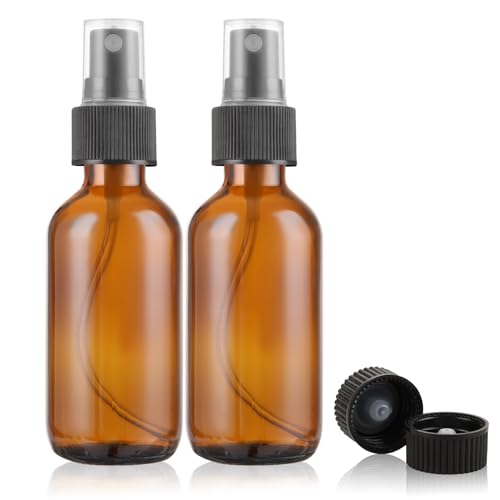 ASelected 60 ml bernsteinfarbene Glas-Sprühflasche für ätherische Öle, kleine wiederverwendbare Reise-Sprühflasche, hausgemachte Reiniger und Aromatherapie (2 Stück) von ASelected