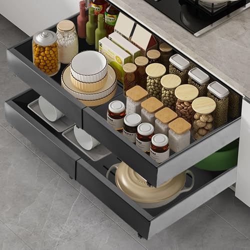 ASelected Teleskopschublade Ausziehbare Schublade Küche 32-52 CM Verstellbare Breite Ausziehbare Schubladen Küchenschrank Organizer Slide Out Cabinet Organizer für Die Meisten Schränke von ASelected