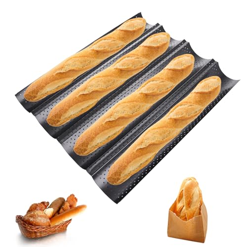 ASelected Baguette Backblech Baguetteblech mit Antihaftbeschichtung Baguette Backform für 4 Baguettes Brotbackform Backform Gelocht Baguetteblech Brötchen mit 4 Mulden von ASelected