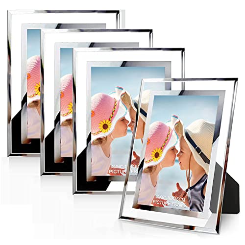 ASelected Bilderrahmen Glas 4er Set für Bilder 10x15 cm Glas Fotorahmen Photo Frame Glass Foto Rahmen Hochzeit Familie von ASelected