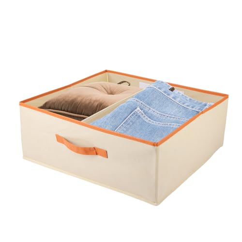 ASelected Große 2er-Set Aufbewahrungsboxen 50 x 40 x 20 CM Schrank Organizer mit Ledergriff und Trennwand Aufbewahrungsbox aus Stoff Faltbare für Kleiderschrank Kleidung, Bücher(Beige) von ASelected