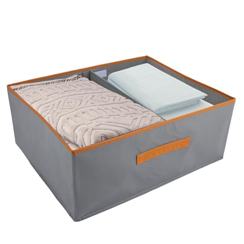 ASelected Große 2er-Set Aufbewahrungsboxen 50 x 40 x 20 CM Schrank Organizer mit Ledergriff und Trennwand Aufbewahrungsbox aus Stoff Faltbare für Kleiderschrank Kleidung, Bücher(grau) von ASelected