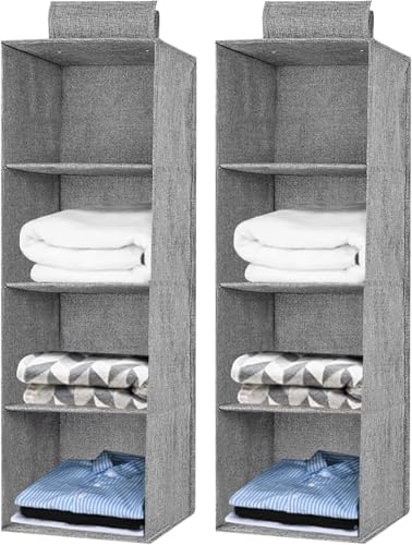 ASelected Hängender Schrank-Organizer, 4 Ebenen, Hängeregal, platzsparend, faltbar, Schrank-Aufbewahrungsregal, 2 Stück, Grau von ASelected