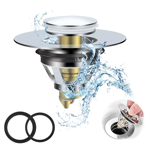 ASelected waschbeckenstöpsel, Ablaufgarnitur Stöpsel, Universal Pop Up Waschbeckenstöpsel für Badewanne, Küche, Waschtisch,Silber,(34-40mm) von ASelected