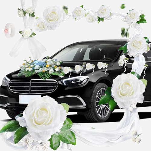 ASelected Autoschmuck Hochzeit Autoschleifen Hochzeit mit Saugnäpfen Hochzeit Autoschmuck Enthalten 9 Cluster von Seidenblumen Auto Deko Hochzeit für Hochzeit Empfang Zeremonie von ASelected
