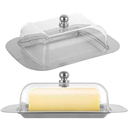 ASelected Butterdose Edelstahl mit Transparenter Deckel und Griff 18,5 x 12,2 x6,7 CM Edelstahlbutterdose Edelstahl Dessertschale Käsebrotbox mit Deckel Butterbehälter für Butter Käse Kleine Früchte von ASelected