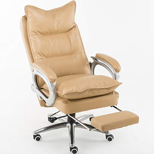 ASerZenith Bürostuhl mit Armlehne, Bürostuhl, Chefsessel mit Armlehnen und Rückenstütze mit Kippfunktion, Kunstleder-Bürostuhl, Kopfstütze und einziehbarer Fußstütze, Beige von ASerZenith