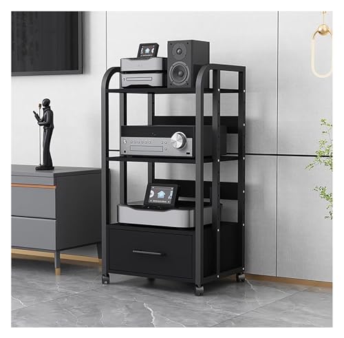 ASerZenith Heim-Stereo-Rack-System mit höhenverstellbarem Regal und Rollen, robuster Audio-/Video-Komponentenschrank für Verstärker/Player/TV-Zubehör (3 Ebenen mit Schublade, 100 cm) von ASerZenith
