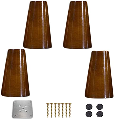 ASerZenith Walnussfarbene Küchenmöbelbeine, vertikale Stützbeine aus Massivholz, runde Sofabeine ersetzen, Stuhl-/Tischbein/Couchtisch/Bett/TV/Kommode, mit Montageplatten, Schrauben, Fußpa (10 cm) von ASerZenith
