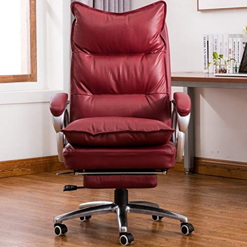 Bürostuhl mit Armlehne, Bürostuhl mit Armlehne und Rückenlehne, Bürostuhl mit Armlehnen und Rückenstütze mit Kippfunktion, Kunstleder-Bürostuhl, Kopfstütze und einziehbarer Fußstütze, Weinrot von ASerZenith
