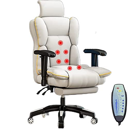 Ergonomischer Bürostuhl, 7-Punkt-Massage-Computer-Schreibtischstuhl, Chefsessel Aus Pu-Leder, Verstellbare Rückenlehne Und Fußstütze, Videospielstuhl, Liegestuhl Für Erwachsene/Weiß/Eine Seite von ASerZenith