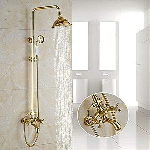 Gold Badezimmer Dusche Wasserhahn Set Wandhalterung Messing 8 Zoll Regenduschkopf Keramik Duschkopf Schwenkbar Badewanne Auslauf Mischbatterie Gold Badezimmer Dusche Wasserhahn Set Wandhalterung Messing 8 Zoll Regenduschkopf Keramik Duschkopf Schwenkbar Badewanne Auslauf Mischbatterie von ASerZenith
