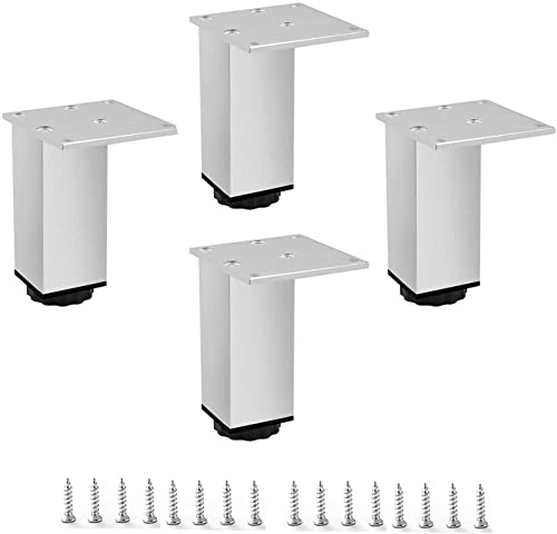 Metall-Aluminium-Möbelbeine, DIY-Hausschrankfüße, Set mit 4 quadratischen austauschbaren Beinen, verwendet für Fernsehtische, Bänke, Badezimmer, höhenverstellbar, rutschfeste Sofafüße (weiß 5 cm) von ASerZenith