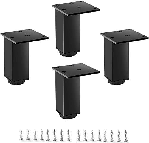 Metall-Aluminium-Möbelbeine, DIY-Hausschrankfüße, Set mit 4 quadratischen austauschbaren Beinen, verwendet für Fernsehtische, Bänke, Badezimmer, höhenverstellbar, rutschfeste Sofafüße (schwarz 20 cm) von ASerZenith