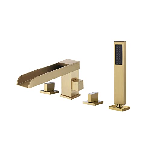 Wasserhahn Bad Dusche Mischbatterie 3 Loch Bad Mischbatterie mit Handbrause Wasserfall Mischbatterie Wasserhahn Badewanne Wasserhahn Duschset Badewanne Mischbatterie Dusche Schwarz, Drei Löcher Chrom von ASerZenith