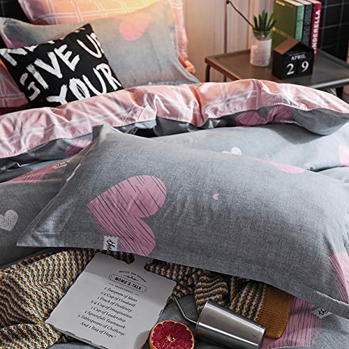 AShanlan 2er Set Kissenbezug Herz 40x80 Grau mit Rosa Herzen Kopfkissenbezug 40 x 80 Rosa Grau Kissen Bezug 40x80cm Herzmotiv Dekorative Kissenhülle Mikrofaser Polsterbezug Pillow Case Pillow Cover von AShanlan