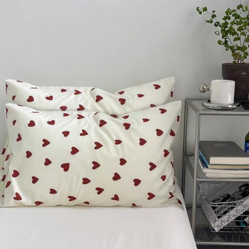 AShanlan 2er Set Kissenbezug Herz 40x80 Rot Herzchen Kopfkissenbezug 40 x 80 Rot Weiß Kissen Bezug 40x80cm Herzmuster Dekorative Kissenhülle Mikrofaser Polsterbezug Pillow Case Pillow Cover von AShanlan