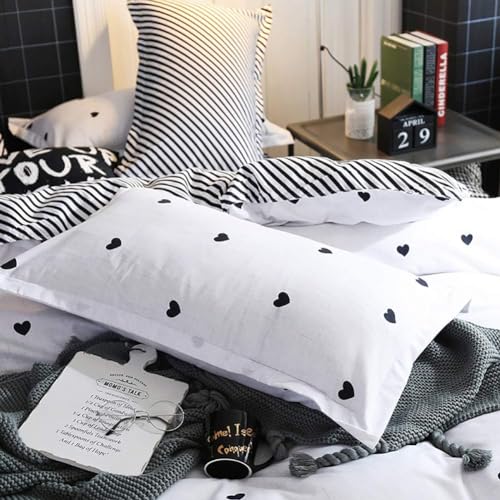 AShanlan 2er Set Kissenbezug Herz 40x80 Weiß mit Herzchen Kopfkissenbezug 40 x 80 Schwarz Weiß Kissen Bezug 40x80cm Herzmuster Dekorative Kissenhülle Mikrofaser Polsterbezug Pillow Case von AShanlan