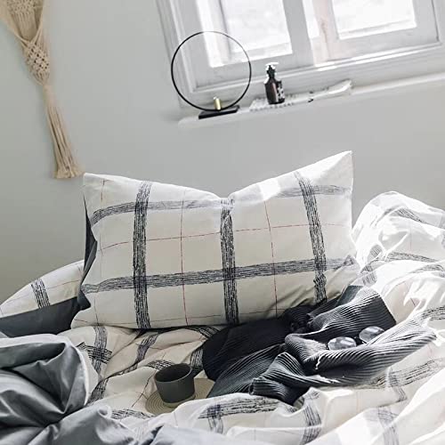 AShanlan 2er Set Microfaser Kissenbezug 40x80 cm Schwarz Weiß Kariert Muster Kopfkissenbezug Kissenhülle 40 x 80 cm mit Reißverschluss Doppelpack von AShanlan