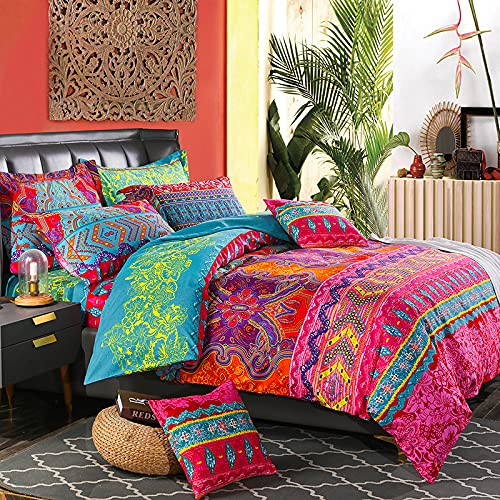 AShanlan 3 Teilig Bettwäsche Set 200x200 Bohemian Indisch Exotisch Stil Bettbezug Premium Qualität Atmungsaktiv Mikrofaser Boho Bettbezüge mit Kissenbezug 80x80 und Reißverschluss von AShanlan