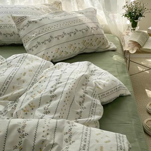AShanlan Bettwäsche 135x200 4teilig Weiß Grün mit Blumen Pflanzen Bettwäsche-Sets mit Reißverschluss Modern Gestreift Microfaser 2er Bettbezug 135 x 200 und 2 Kissenbezug 80x80 cm AShanlan Bettwäsche 135x200 4teilig Weiß Grün mit Blumen Pflanzen Bettwäsche-Sets mit Reißverschluss Modern Gestreift Microfaser 2er Bettbezug 135 x 200 und 2 Kissenbezug 80x80 cm von AShanlan