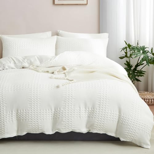 AShanlan Bettwäsche 135x200 4teilig Weiß Waffelpique Karierte 2er Bettbezug 135 x 200 und 2 Kissenbezug 80x80 cm Modern Textur Microfaser Bettwäsche-Sets mit Reißverschluss AShanlan Bettwäsche 135x200 4teilig Weiß Waffelpique Karierte 2er Bettbezug 135 x 200 und 2 Kissenbezug 80x80 cm Modern Textur Microfaser Bettwäsche-Sets mit Reißverschluss von AShanlan