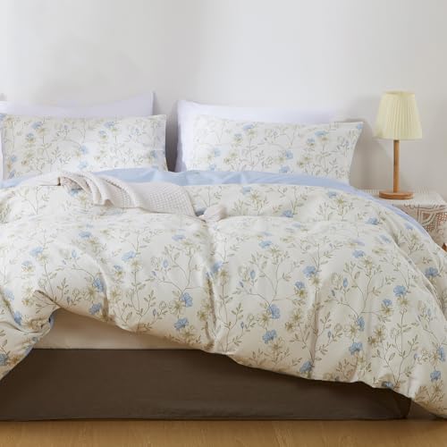 AShanlan Bettwäsche 135x200 Baumwolle 4teilig Blau Weiß Blumen Bettbezug 2er Set Geblümt Blumenmuster Bettdeckenbezug mit Kissenbezug 80x80 cm Reißverschluss von AShanlan