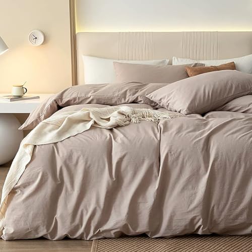 AShanlan Bettwäsche 135x200 4teilig Taupe Einfarbig Weich & Atmungsaktiv Gewaschene Microfaser Bettbezug mit 2 Kissenbezug 80x80 cm Einzelbett Alle Jahreszeiten Bettwäsche Set von AShanlan