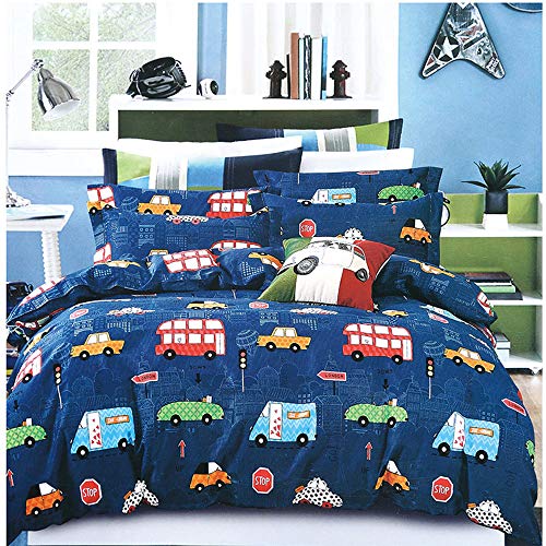 AShanlan Bettwäsche 140x 200 Kinder Junge Autos Kinderbettwäsche Set 100% Mikrofaser Blau Cars Automotiv Jungen Bettbezüge mit Kopfkissenbezug 70x90 cm von AShanlan