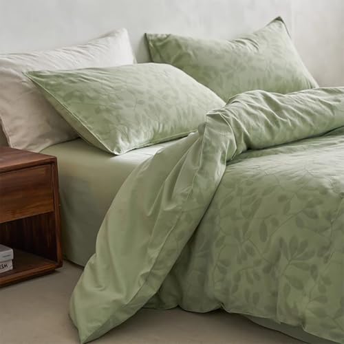 AShanlan Bettwäsche 155x220 Baumwolle Bettwäsche-Sets Bettbezug 155 x 220 mit 1 Kissenbezug 80x80 cm Grüne Blätter Muster ÖKO-TEX Zertifiziert Wendebettwäsche Set Reißverschluss von AShanlan
