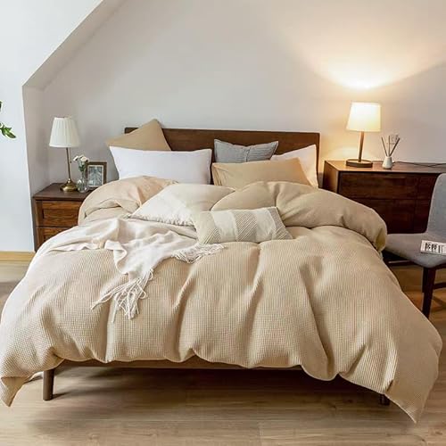 AShanlan Bettwäsche 155x220 Beige Taupe Bettbezug 2teilig Waffel Klein Kariert Textur Microfaser Wendebettwäsche Set mit Kissenbezug 80x80 cm Reißverschluss von AShanlan