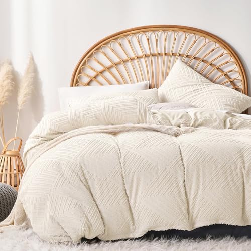 AShanlan Bettwäsche 155x220 Creme Beige Boho Style Getuftet Bohemian Bettbezug und Kissenbezug 80x80 cm Microfaser Geometrisch Muster Aesthetic Wendebettwäsche Set mit Reißverschluss von AShanlan