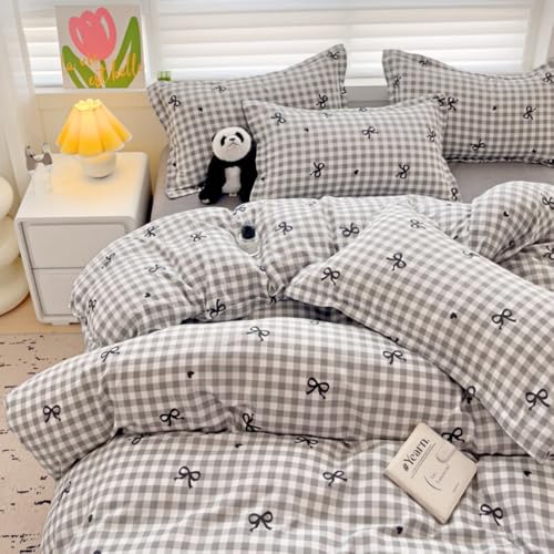 AShanlan Bettwäsche 155x220 Grau Kariet Schwarz Herzen Schleifen Bettbezug Set 2teilig Kawaii Style Aesthetic Mädchen Renforce Mikrofaser Wende Bettwäsche-Sets und Kissenbezug 70x90 Reißverschluss AShanlan Bettwäsche 155x220 Grau Kariet Schwarz Herzen Schleifen Bettbezug Set 2teilig Kawaii Style Aesthetic Mädchen Renforce Mikrofaser Wende Bettwäsche-Sets und Kissenbezug 70x90 Reißverschluss von AShanlan