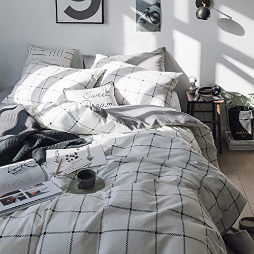 AShanlan Bettwäsche Kariert 220x240 Schwarz Weiß Microfaser Astethic Karo Modern Bettbezug Wendebettwäsche Set Kissenbezug 80x80 cm mit Reißverschluss von AShanlan