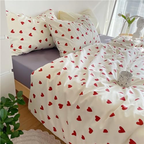 AShanlan Bettwäsche 135x200 Mädchen Rot Herzen Kinderbettwäsche Set mit Kissenbezug 40x80 cm Microfaser Rot Weiß Herzmotiv Kinder Jugendliche Bettbezug Set mit Reißverschluss von AShanlan