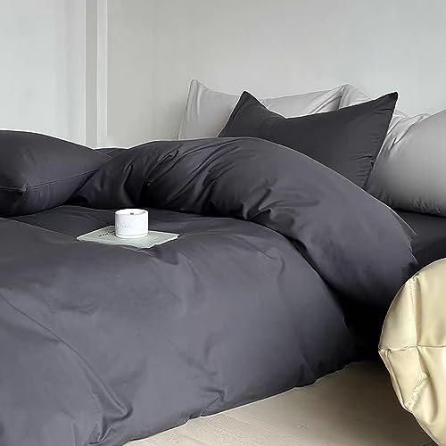 AShanlan Bettwäsche Set 135x200 cm 4teilig Anthrazit Unifarben Uni Bettwäsche 100% Weiche Angenehme Mikrofaser - 2 Bettbezug 135 x 200 cm + 2 Kissenbezüge 80 x 80 Reißverschluss von AShanlan