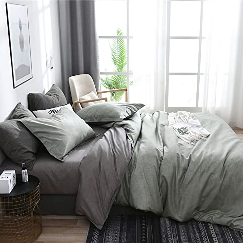 AShanlan Bettwäsche Set 155x200 Grün Grau Unifarben Wendebettwäsche 100% Weiche Angenehme Mikrofaser - 1 Bettbezug 155 x 200 cm + Kissenbezüge 80 x 80 Reißverschluss Grün Grau von AShanlan