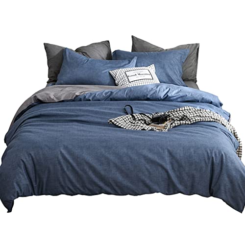 AShanlan Bettwäsche Set 155x200 cm Blau Grau Anthrazit Unifarben Wendebettwäsche 100% Weiche Angenehme Mikrofaser - 1 Bettbezug 155 x 200 cm + Kissenbezüge 80 x 80 Reißverschluss Blau Grau von AShanlan