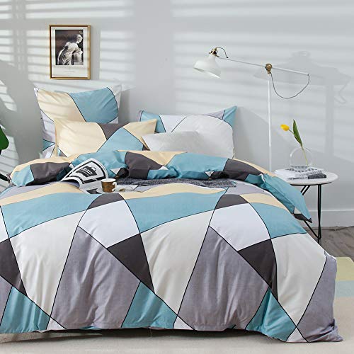 AShanlan Bettwäsche Set 155x220 Geometrisches Muster Blau Grau Gelb Bettbezug 100% Mikrofaser 2 Teilig Modern Dreieck Geometrisch Wendebettwäsche mit Reißverschluss Kissenbezug 80x80 cm von AShanlan