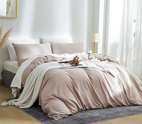 AShanlan Bettwäsche Set 200x200 cm Khaki Uni Bettbezug mit Kissenbezug 80x80 cm 100% Weiche und Angenehme Mikrofaser 3 Teilig Taupe Bettwäsche mit Reißverschluss für Doppelbett von AShanlan