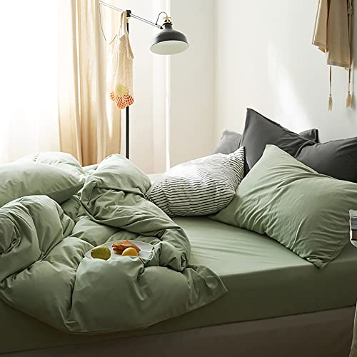 AShanlan Bettwäsche 200x220 3teilig Salbeigrün 1 Bettbezug 200 x 220 cm + 2 Kissenbezug 80x80 cm ÖKO-TEX Grün Mikrofaser Duvet Cover Bettwäsche-Sets mit Reißverschluss von AShanlan