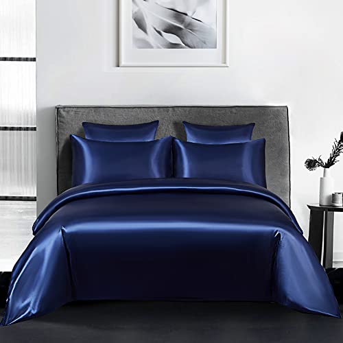 AShanlan Bettwäsche Set Satin 135x200 Blau Uni Einfarbig Deckenbezug 100% Glatt Angenehm Glanzsatin Polyester - 1 Bettbezug 135 x 200 + 1 Kissenbezug 80 x 80 cm von AShanlan