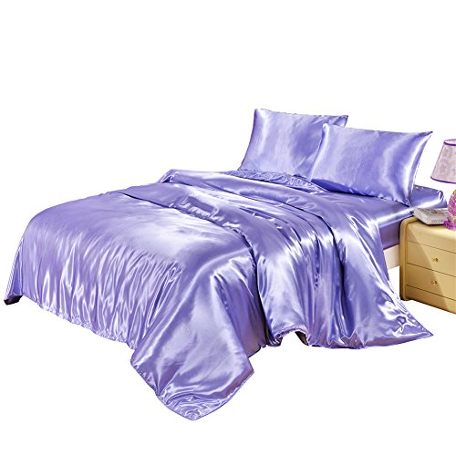 AShanlan Bettwäsche Set Satin 155x220cm Lila Uni Einfarbig Deckenbezug 100% Glatt Angenehm Glanzsatin Polyester - 1 Bettbezug 155 x 220 + 1 Kissenbezug 80x80 cm von AShanlan