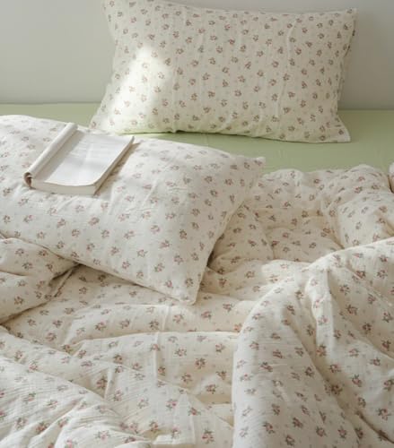 AShanlan Doppelte Musselin Bettwäsche 200x200 cm Baumwolle Rosa Blumenmuster Bettwäsche-Sets ÖKO-TEX Zertifizierte 1 Bettbezug und 2 Kissenbezüge 80x80 cm mit Reißverschluss von AShanlan
